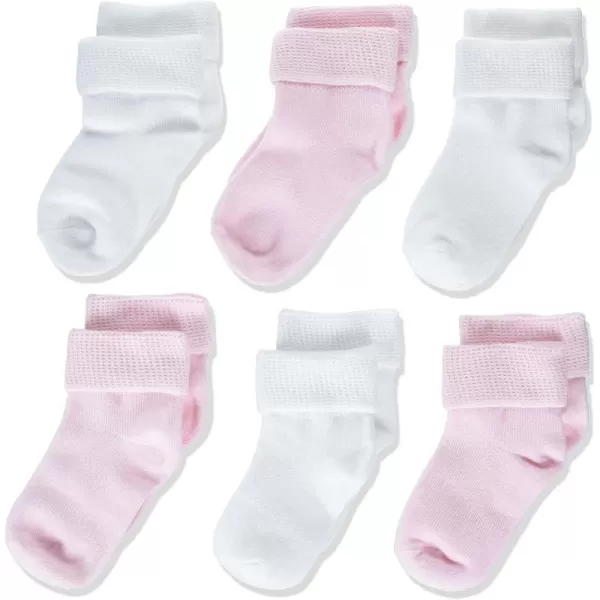 Amazon Essentials Unisex Babies Cotton Turn Cuff Socks 6 PairsPinkWhite