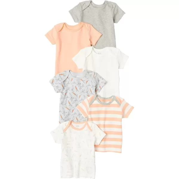 Amazon Essentials Unisex Babies LapShoulder Tee Pack of 6MulticolorCarrotsRabbitStripe