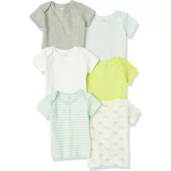 Amazon Essentials Unisex Babies LapShoulder Tee Pack of 6MulticolorDotsHippoStripe