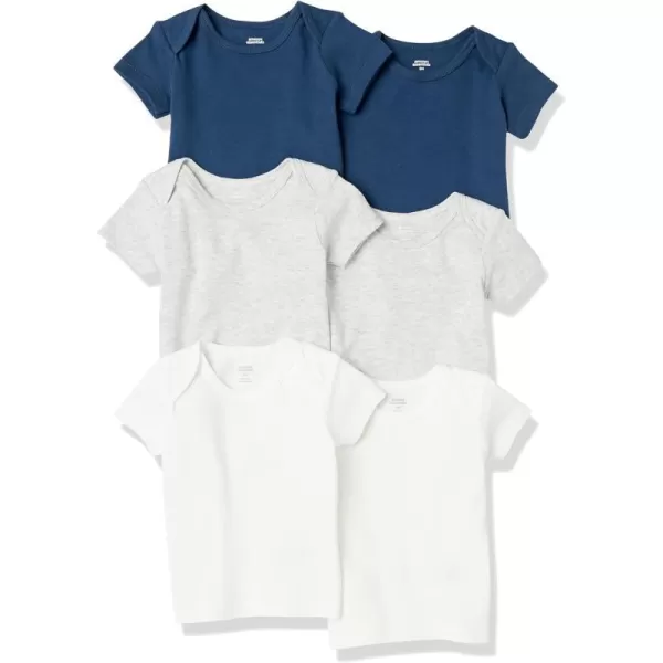 Amazon Essentials Unisex Babies LapShoulder Tee Pack of 6NavyGrey HeatherWhite