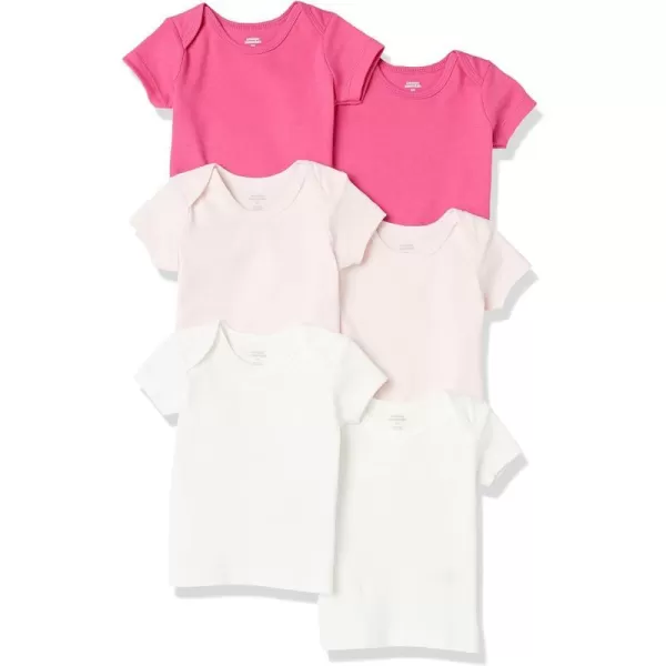 Amazon Essentials Unisex Babies LapShoulder Tee Pack of 6PinkLight PinkWhite