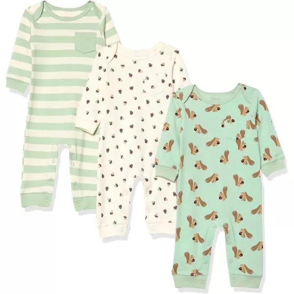 Amazon Essentials Unisex Babies LongSleeve Coveralls Multipacks3 Ivory Forest