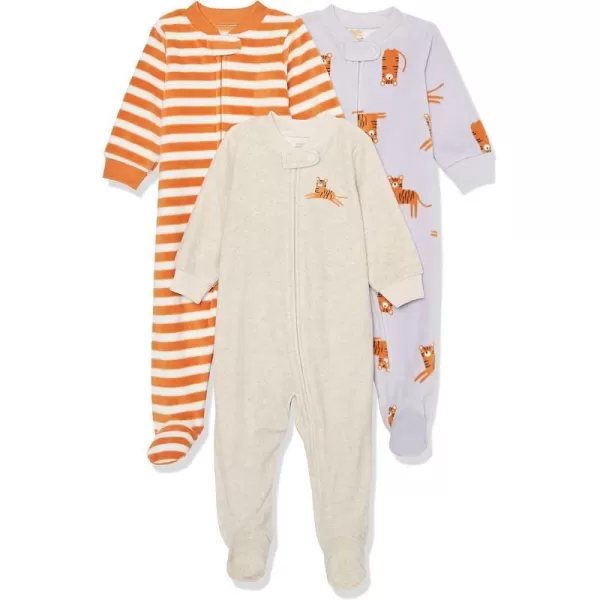 Amazon Essentials Unisex Babies Microfleece Footed ZipFront Sleep and Play Multipacks3 LilacCat