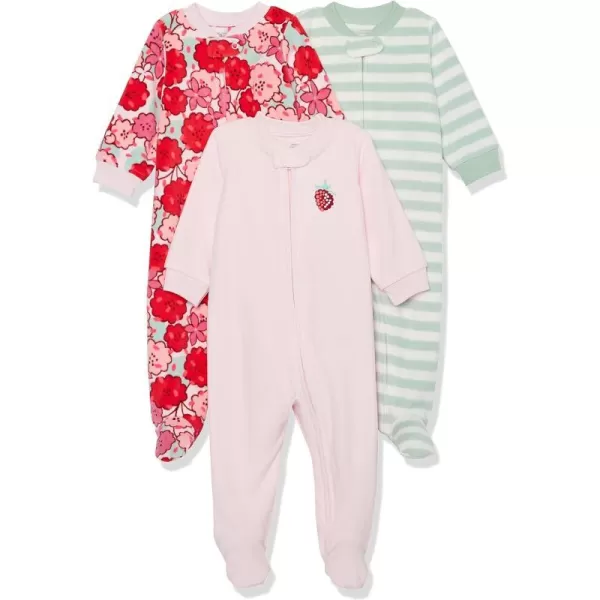 Amazon Essentials Unisex Babies Microfleece Footed ZipFront Sleep and Play Multipacks3 PinkFloral