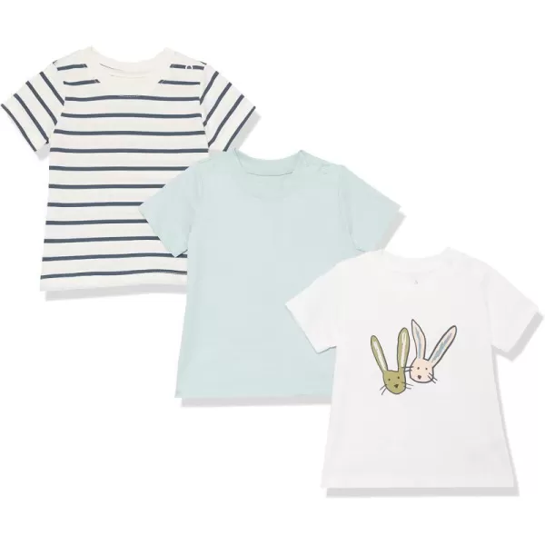 Amazon Essentials Unisex Babies Organic Cotton Short Sleeve TShirt Previously Amazon Aware Pack of 3BunnyPrint