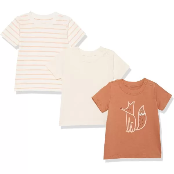 Amazon Essentials Unisex Babies Organic Cotton Short Sleeve TShirt Previously Amazon Aware Pack of 3Fox Print