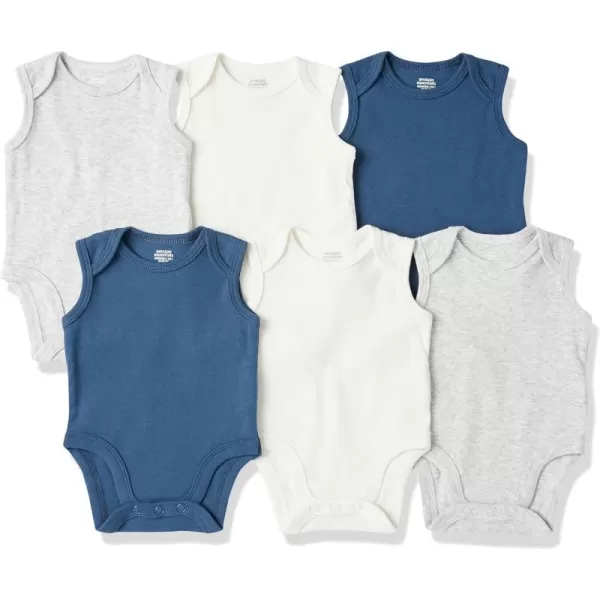 Amazon Essentials Unisex Babies Sleeveless Bodysuits Pack of 6NavyGrey HeatherWhite