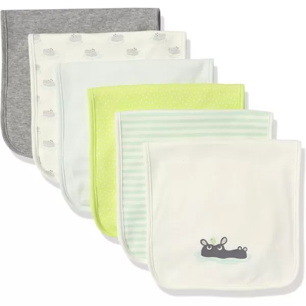 Amazon Essentials Unisex Kids Burp Cloths Pack of 66pack Grey Hippos