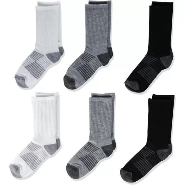 Amazon Essentials Unisex Kids Cushioned Athletic Crew Socks 6 PairsBlackWhiteGrey