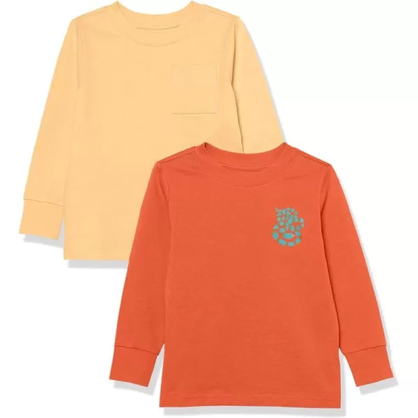 Amazon Essentials Unisex Kids and Toddlers LongSleeve Rib Cuff TShirt Pack of 2Light OrangeMelon Orange Snake