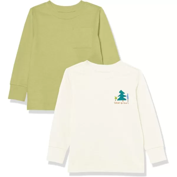 Amazon Essentials Unisex Kids and Toddlers LongSleeve Rib Cuff TShirt Pack of 2Sage GreenOffwhite Great Outdoors