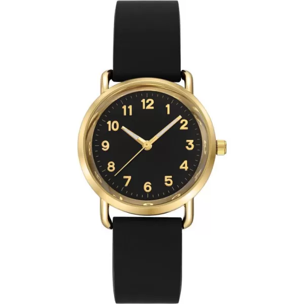 Amazon Essentials Unisex Silicone Strap WatchBlackGold