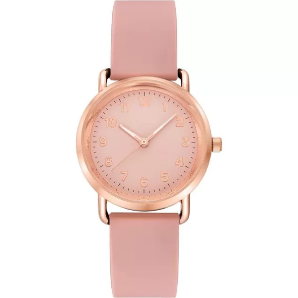 Amazon Essentials Unisex Silicone Strap WatchPinkRose Gold