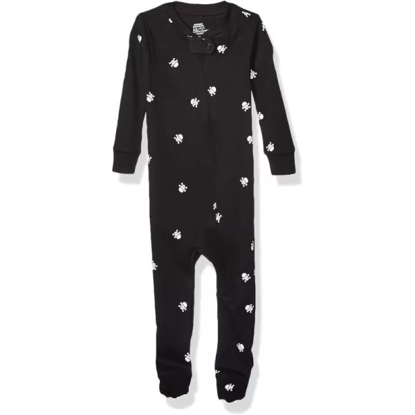 Amazon Essentials Unisex Toddlers and Babies SnugFit Cotton Footed Sleeper Pajamas Multipacks1 Black Skull