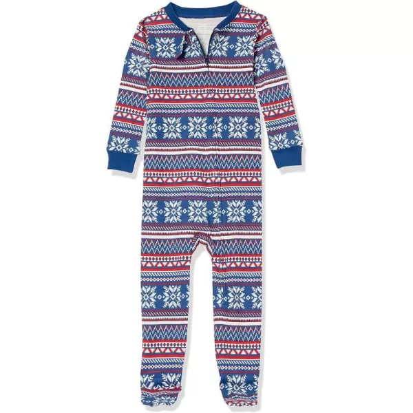 Amazon Essentials Unisex Toddlers and Babies SnugFit Cotton Footed Sleeper Pajamas Multipacks1 Blue Fair Isle