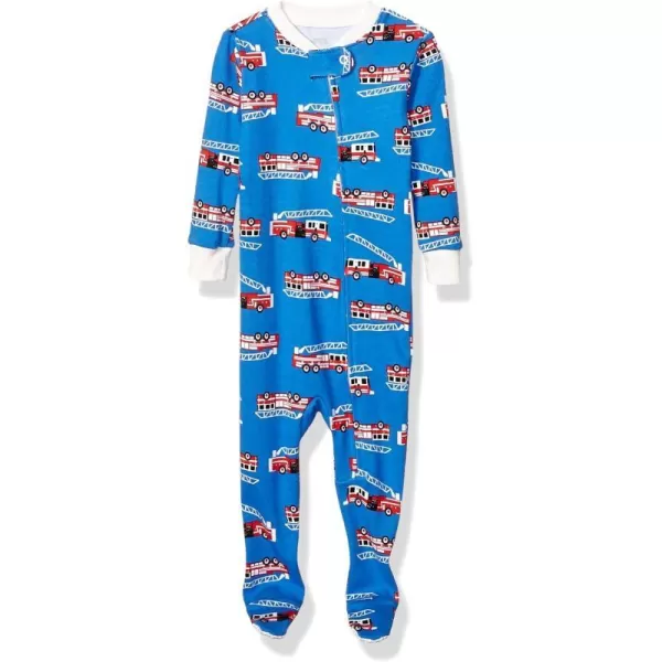 Amazon Essentials Unisex Toddlers and Babies SnugFit Cotton Footed Sleeper Pajamas Multipacks1 Blue Firetruck