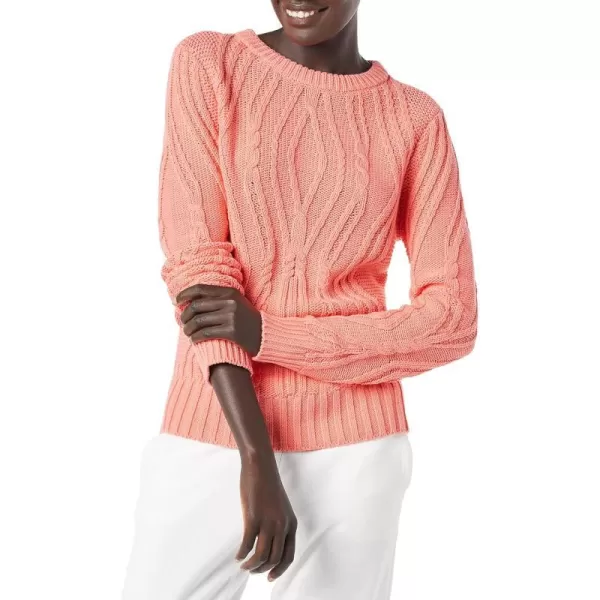 Amazon Essentials Womens 100 Cotton Crewneck Cable SweaterCoral Pink