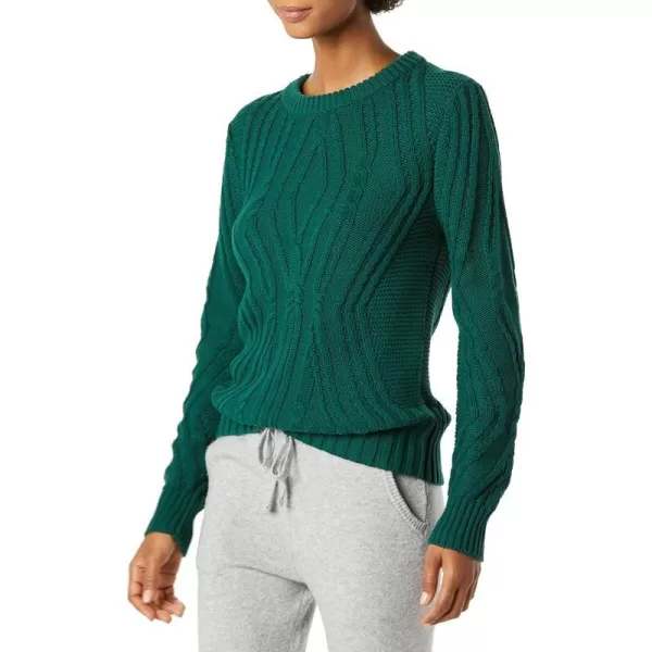 Amazon Essentials Womens 100 Cotton Crewneck Cable SweaterDark Green