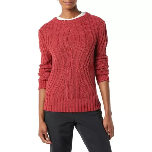 Amazon Essentials Womens 100 Cotton Crewneck Cable SweaterDark Red