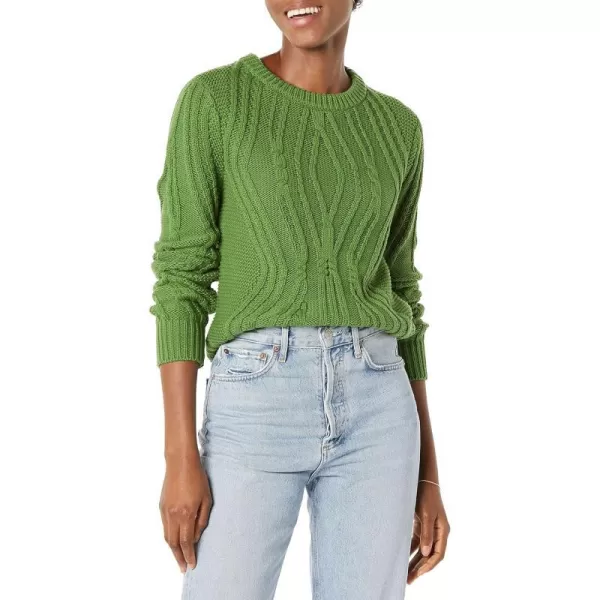 Amazon Essentials Womens 100 Cotton Crewneck Cable SweaterGreen