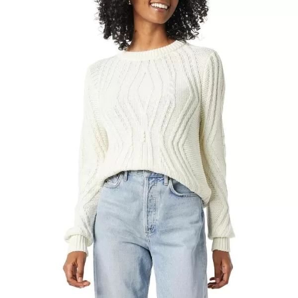 Amazon Essentials Womens 100 Cotton Crewneck Cable SweaterIvory