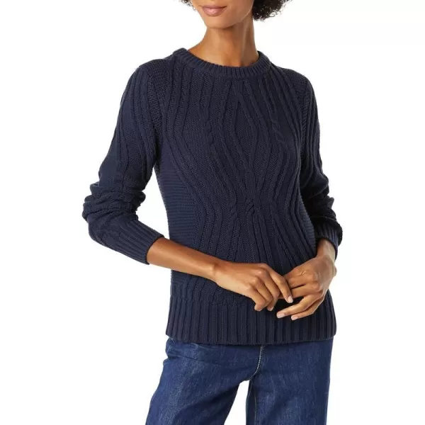 Amazon Essentials Womens 100 Cotton Crewneck Cable SweaterNavy