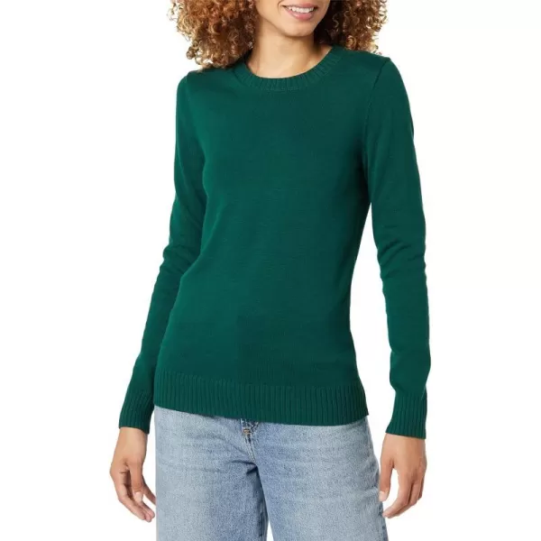 Amazon Essentials Womens 100 Cotton Crewneck Sweater Available in Plus SizeDark Green