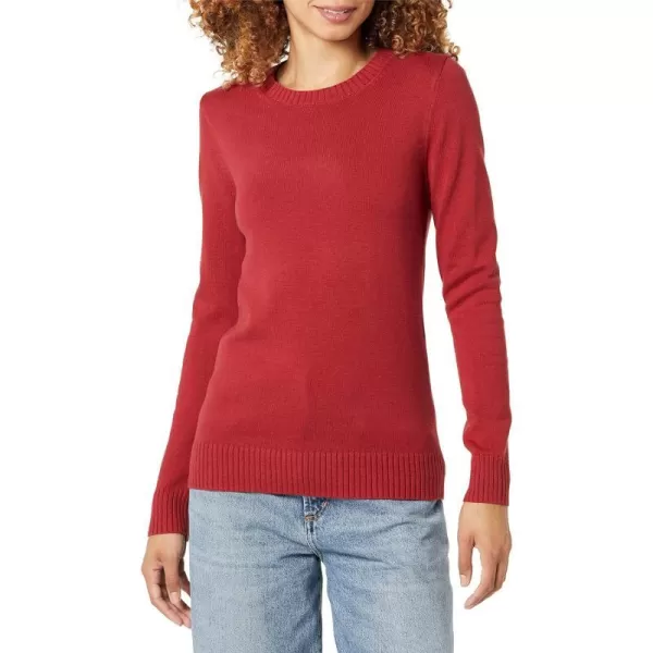 Amazon Essentials Womens 100 Cotton Crewneck Sweater Available in Plus SizeDark Red