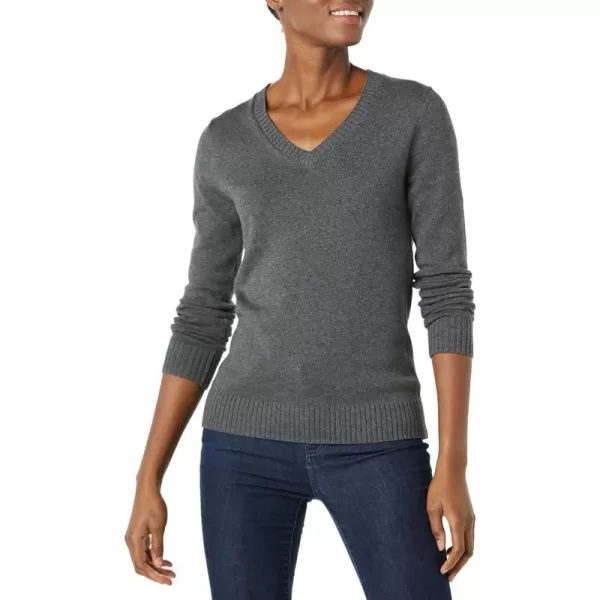 Amazon Essentials Womens 100 Cotton LongSleeve VNeck SweaterCharcoal Heather