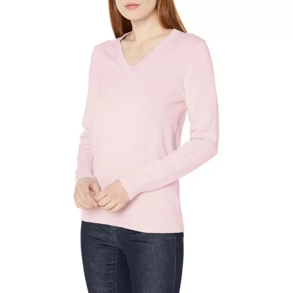 Amazon Essentials Womens 100 Cotton LongSleeve VNeck SweaterLight Pink