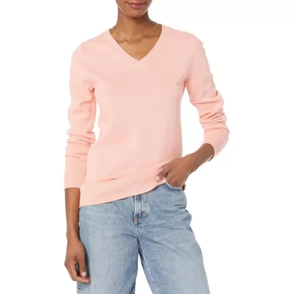 Amazon Essentials Womens 100 Cotton LongSleeve VNeck SweaterPeach