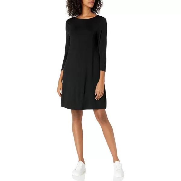 Amazon Essentials Womens 34 Sleeve BoatNeck Dress Available in Plus SizeBlack