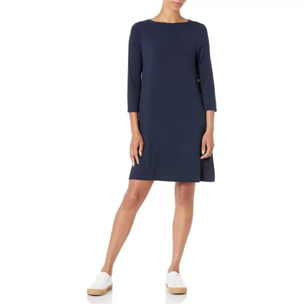 Amazon Essentials Womens 34 Sleeve BoatNeck Dress Available in Plus SizeNavy