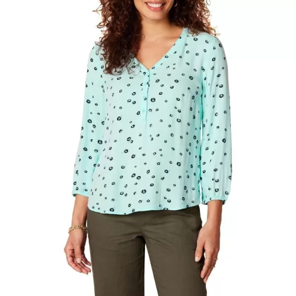 Amazon Essentials Womens 34 Sleeve Button Popover ShirtAqua Blue Poppy