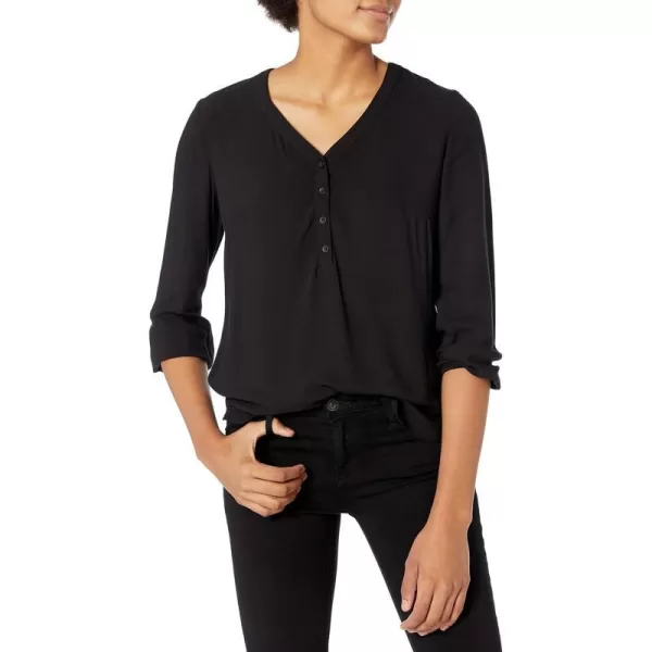 Amazon Essentials Womens 34 Sleeve Button Popover ShirtBlack