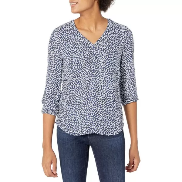 Amazon Essentials Womens 34 Sleeve Button Popover ShirtDark Blue White Petal