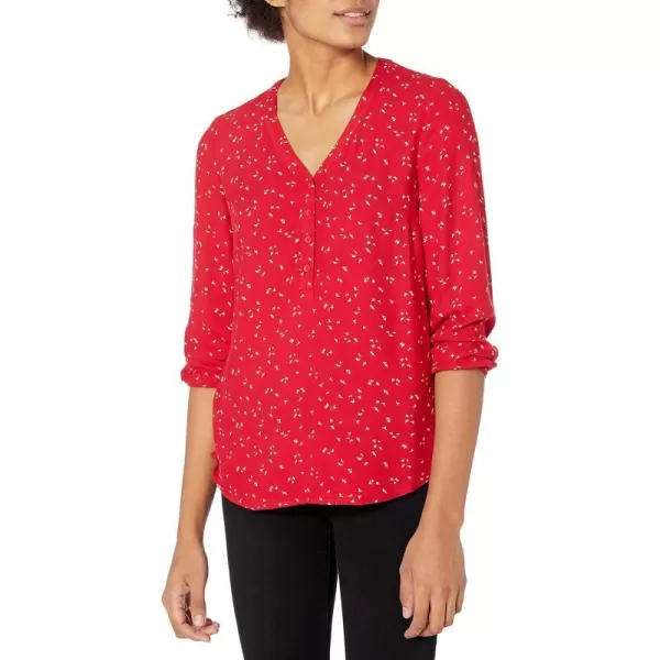 Amazon Essentials Womens 34 Sleeve Button Popover ShirtRed Leafy Floral