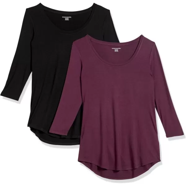 Amazon Essentials Womens 34 Sleeve Scoopneck Tunic Pack of 2BlackBurgundy