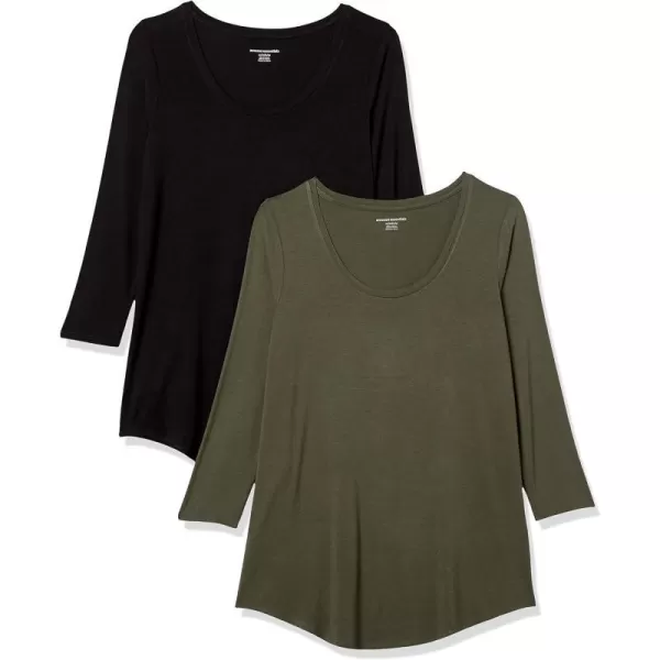 Amazon Essentials Womens 34 Sleeve Scoopneck Tunic Pack of 2BlackOlive