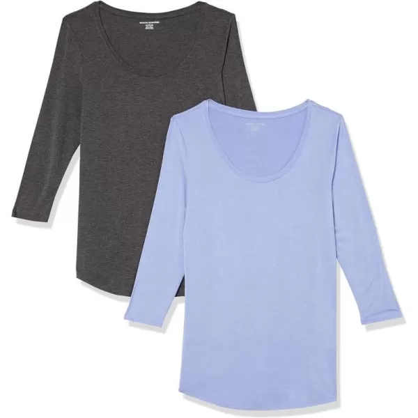 Amazon Essentials Womens 34 Sleeve Scoopneck Tunic Pack of 2Charcoal HeatherSoft Violet