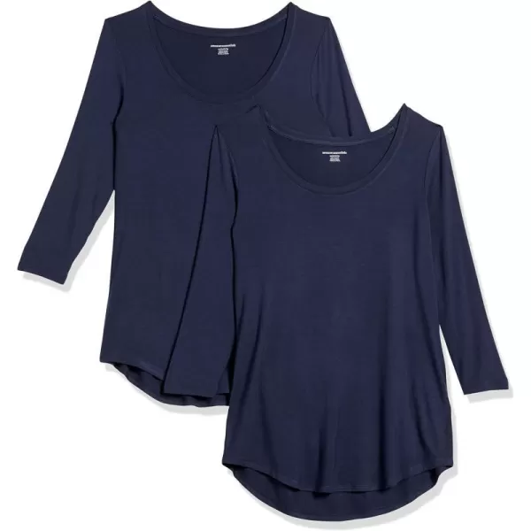 Amazon Essentials Womens 34 Sleeve Scoopneck Tunic Pack of 2Navy