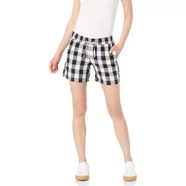 Amazon Essentials Womens 5 Inseam Drawstring Linen Blend Short Available in Plus SizeBlackWhite Buffalo Check