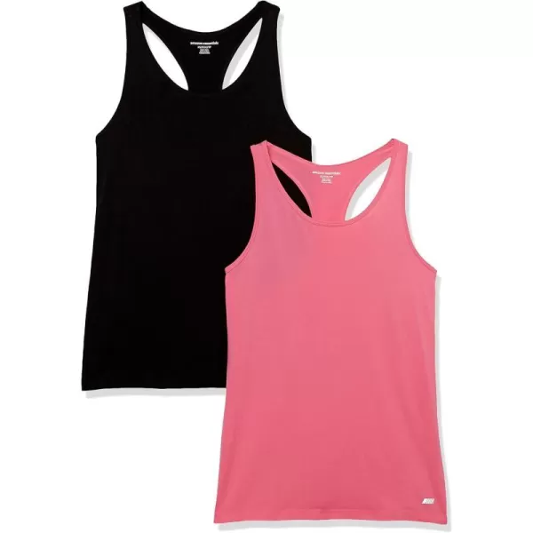 Amazon Essentials Womens Active Seamless StandardFit Racerback Tank Pack of 2Hot PinkBlack