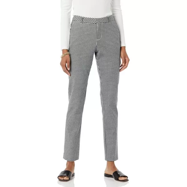 Amazon Essentials Womens BiStretch Full Length Straight Leg PantWhite Gingham