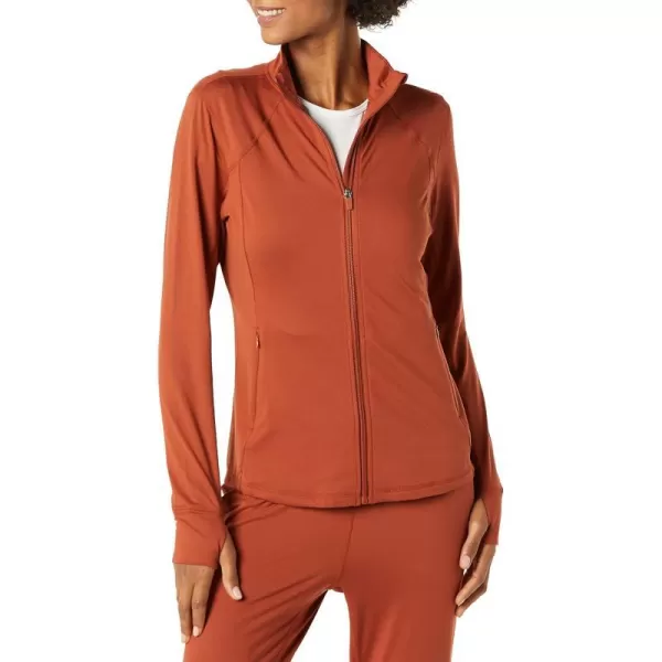 Amazon Essentials Womens Brushed Tech Stretch FullZip Jacket Available in Plus SizeRich Chestnut Brown