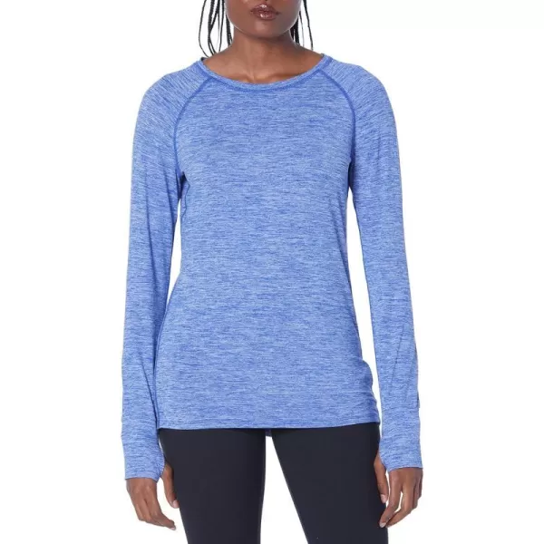 Amazon Essentials Womens Brushed Tech Stretch LongSleeve Crewneck Shirt Available in Plus SizeBlue Space Dye