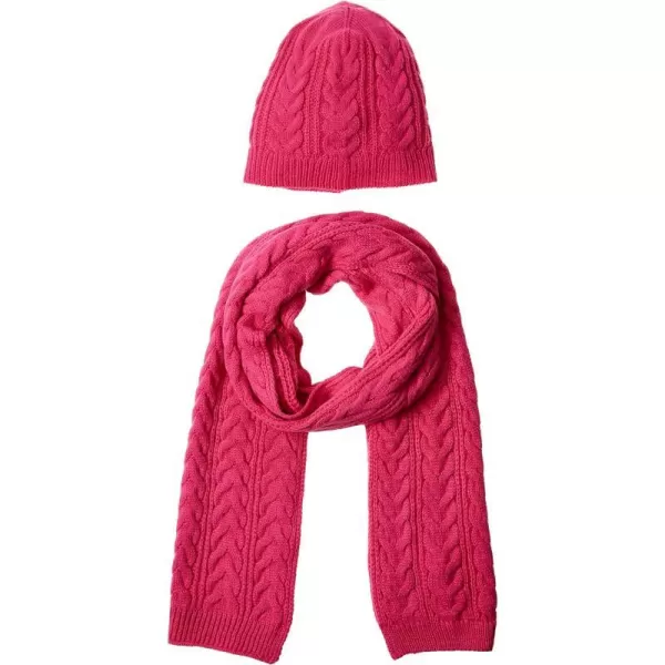 Amazon Essentials Womens Cable Knit Hat and Scarf SetHot Pink