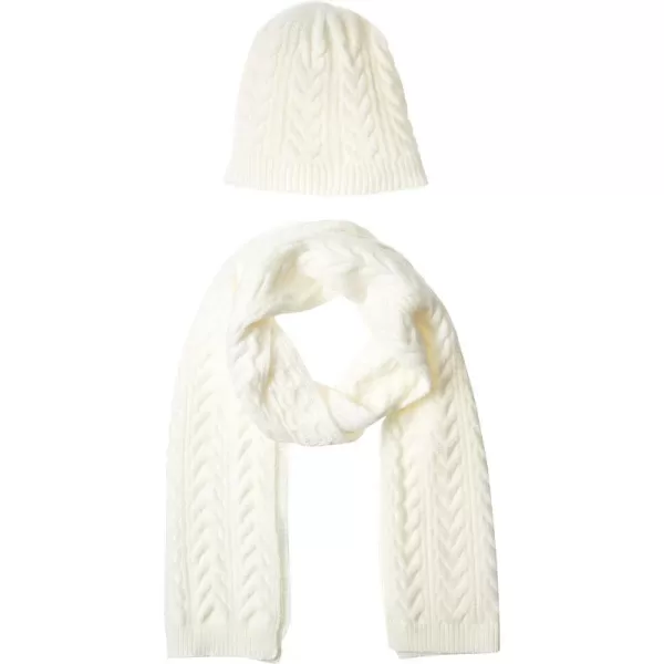 Amazon Essentials Womens Cable Knit Hat and Scarf SetSnow White