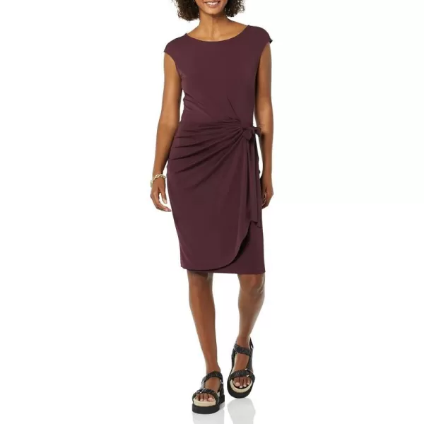 Amazon Essentials Womens Cap Sleeve BoatNeck Faux Wrap DressBurgundy