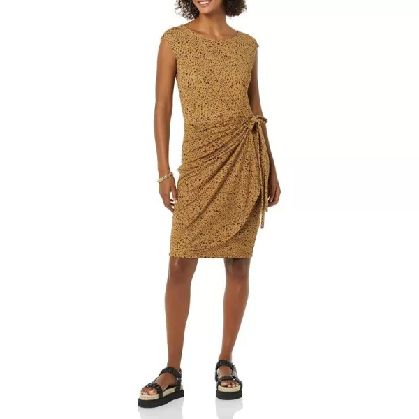 Amazon Essentials Womens Cap Sleeve BoatNeck Faux Wrap DressDark Camel Leopard